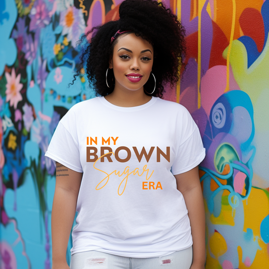 In My Brown Girl Era Short Sleeve T-Shirt (Brown/Cream/Orange print)