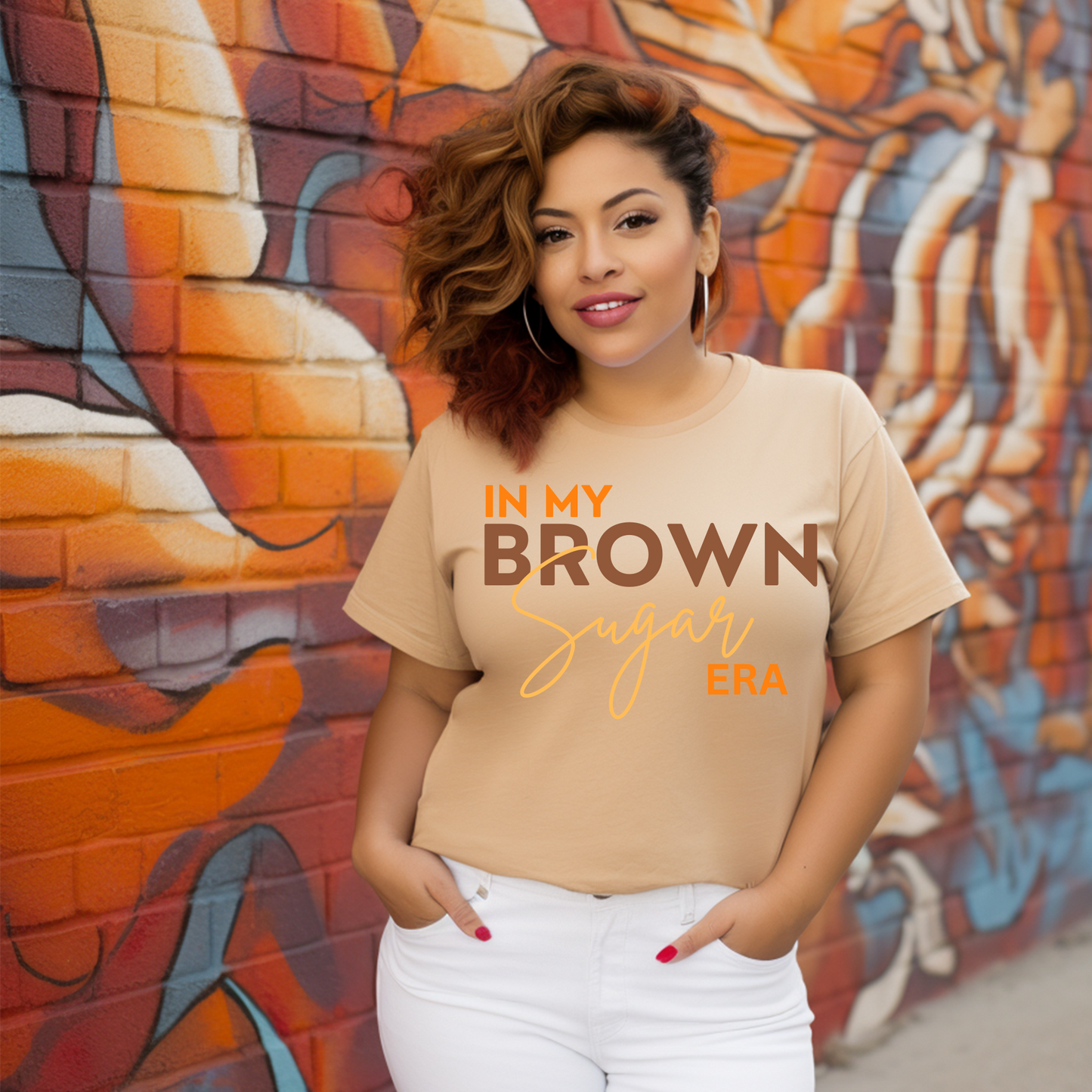 In My Brown Girl Era Short Sleeve T-Shirt (Brown/Cream/Orange print)