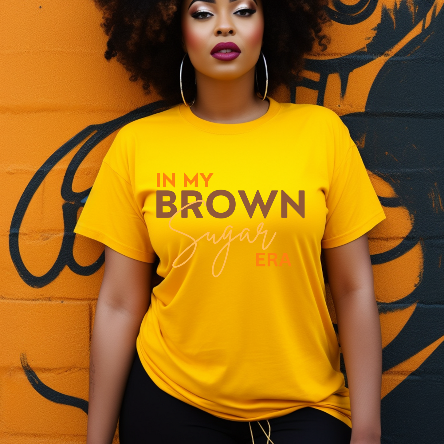 In My Brown Girl Era Short Sleeve T-Shirt (Brown/Cream/Orange print)